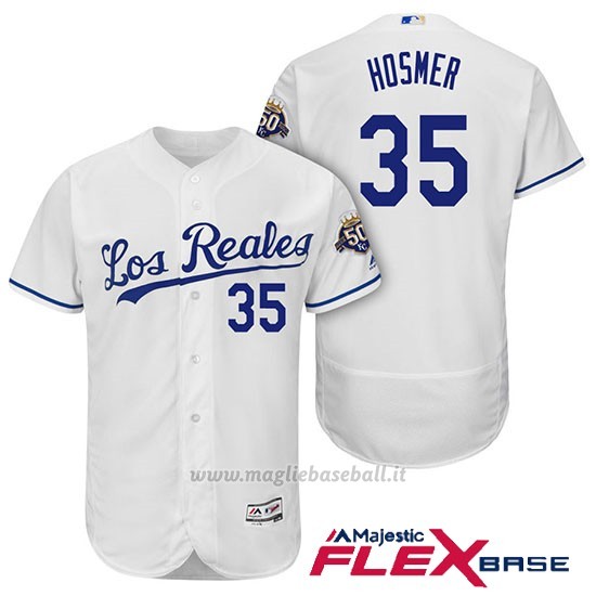 Maglia Baseball Uomo Kansas City Royals Eric Hosmer Bianco 50th Season Spanish Flex Base
